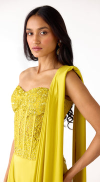Lime Lycra Embroidered Draped Saree