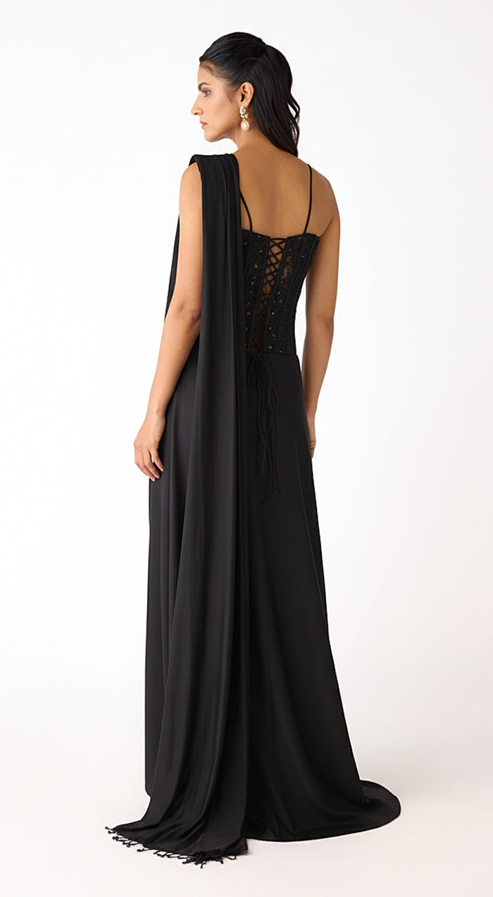 Black Chantley Net Draped Saree