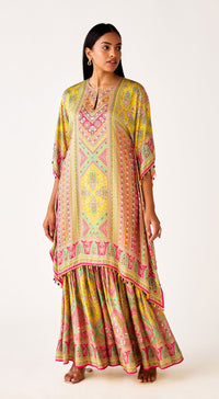Multi Satin Embroidered Kaftan Co-ord Set