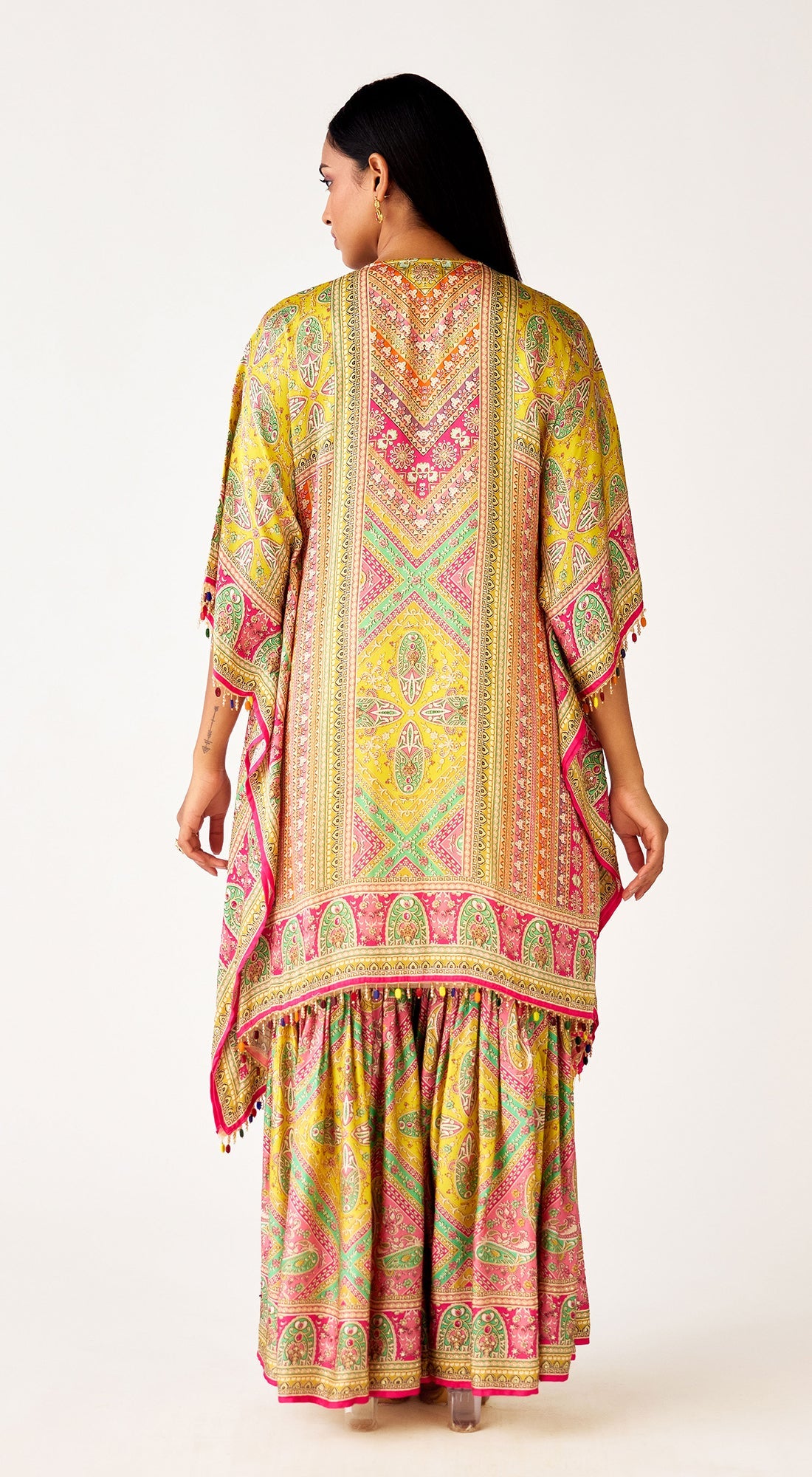 Multi Satin Embroidered Kaftan Co-ord Set