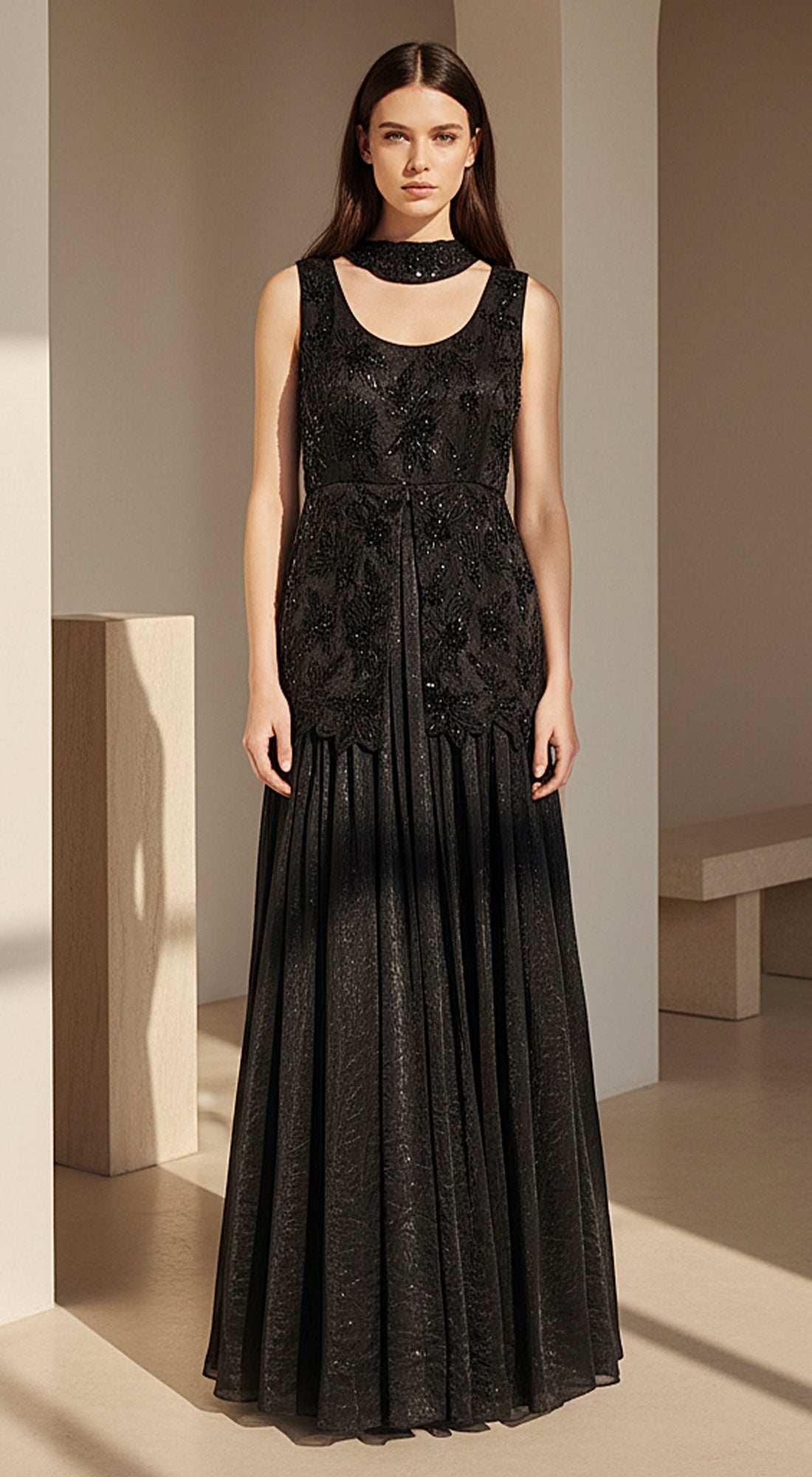 Black Satin Embroidered Skirt Set
