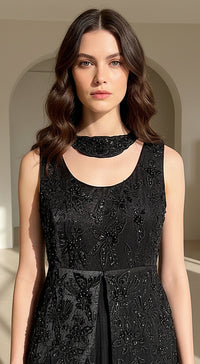 Black Satin Embroidered Skirt Set