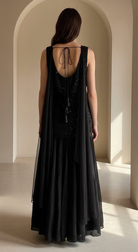 Black Satin Embroidered Skirt Set