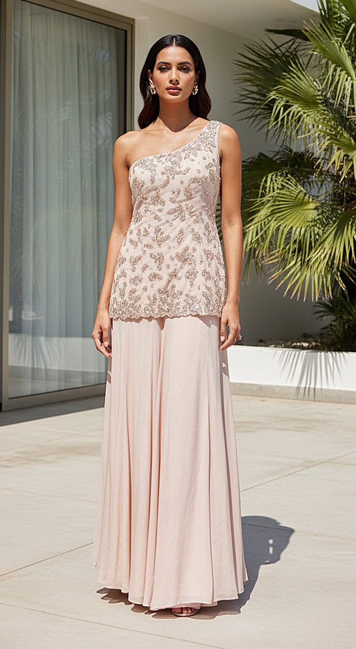 Ivory One-Shoulder Sharara Set