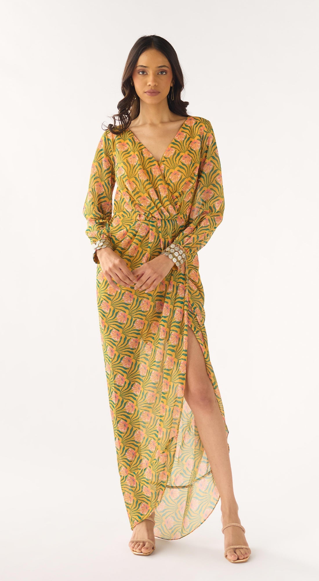 Yellow Georgette Embellished Dress