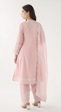 Pink Cotton Embroidered Kurta Set