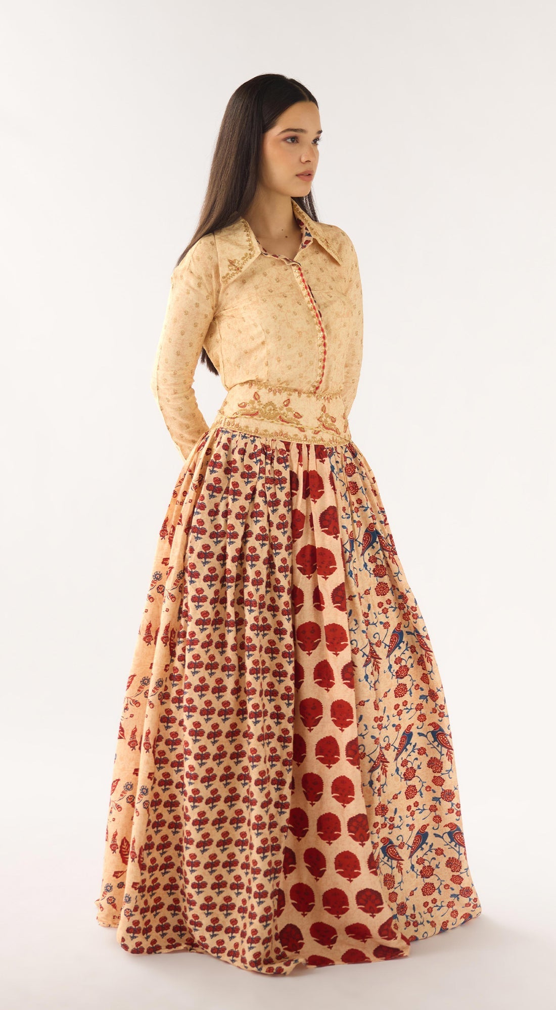 White Raw Silk Embroidered Skirt Set