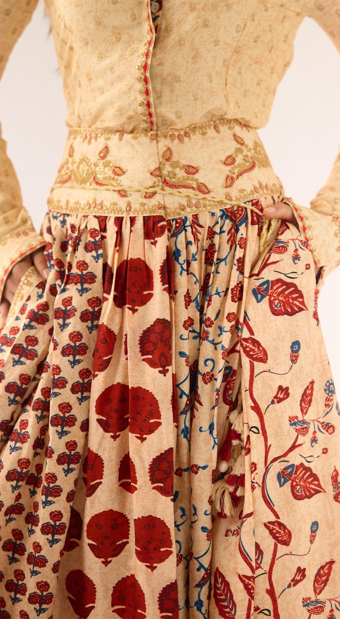 White Raw Silk Embroidered Skirt Set