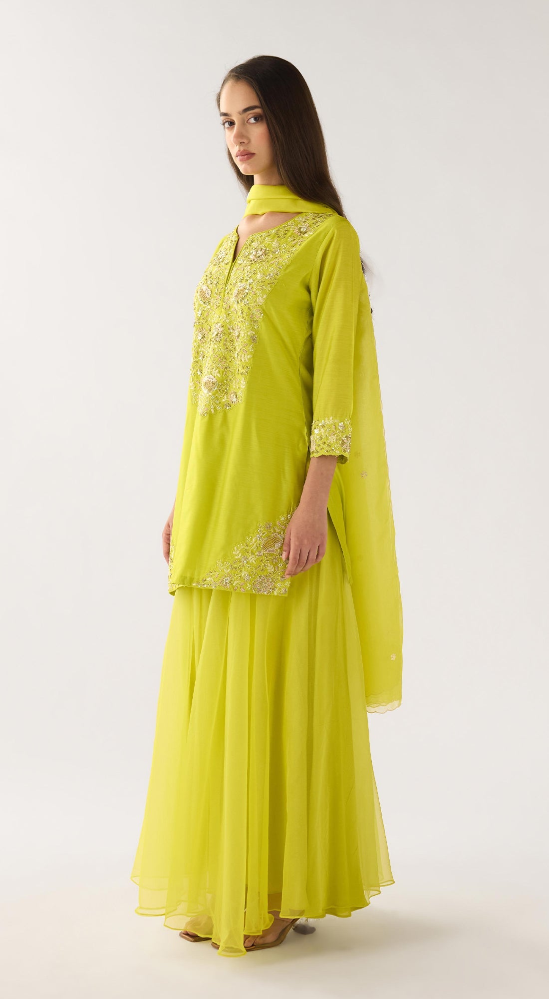 Lime Chanderi Embroidered Sharara Set