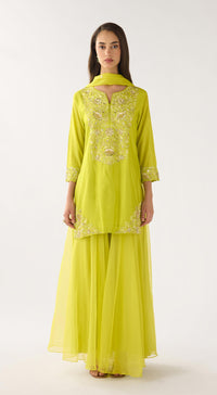 Lime Chanderi Embroidered Sharara Set
