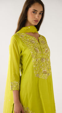 Lime Chanderi Embroidered Sharara Set