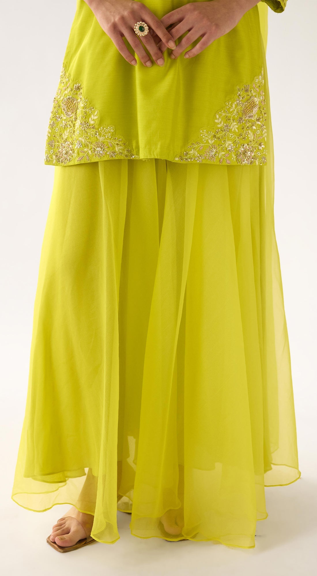 Lime Chanderi Embroidered Sharara Set