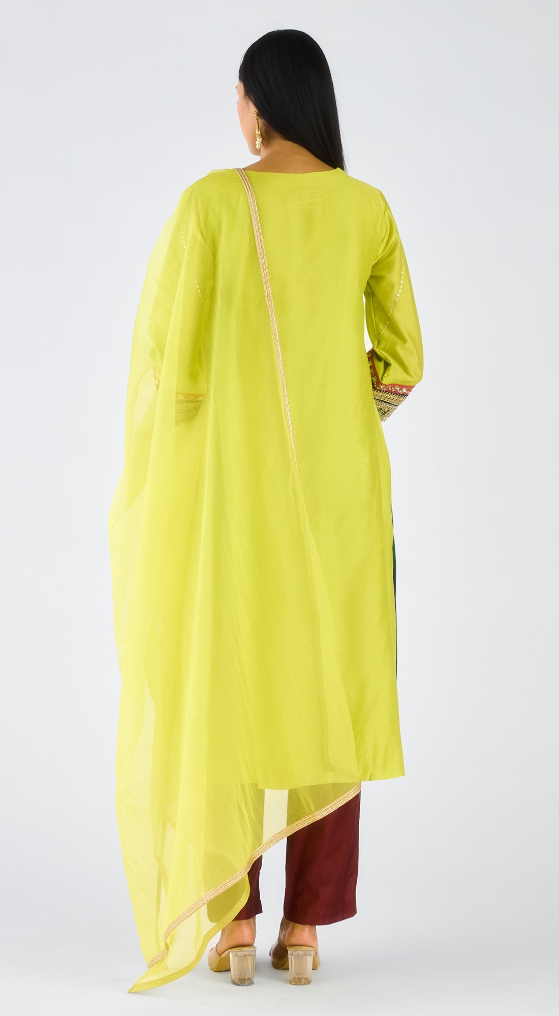 Lime Chanderi Embroidered Suit Set