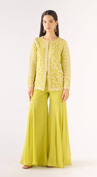 Lime Georgette Embroidered Sharara Set