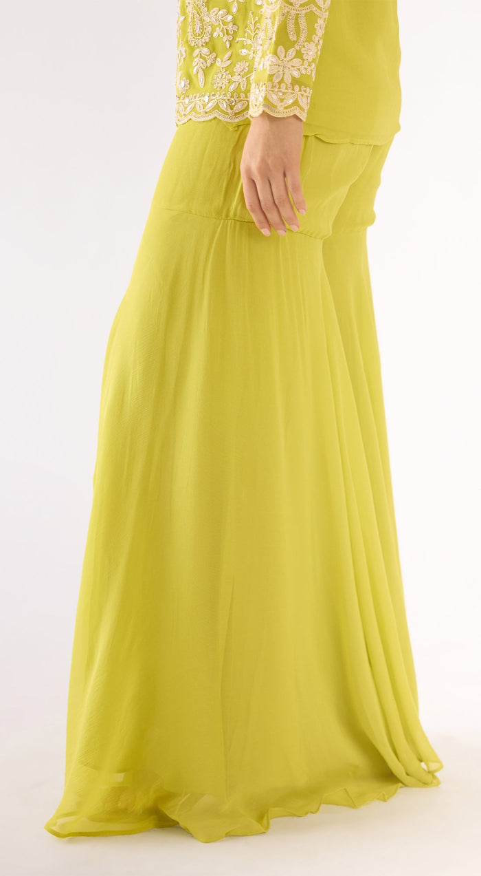 Lime Georgette Embroidered Sharara Set