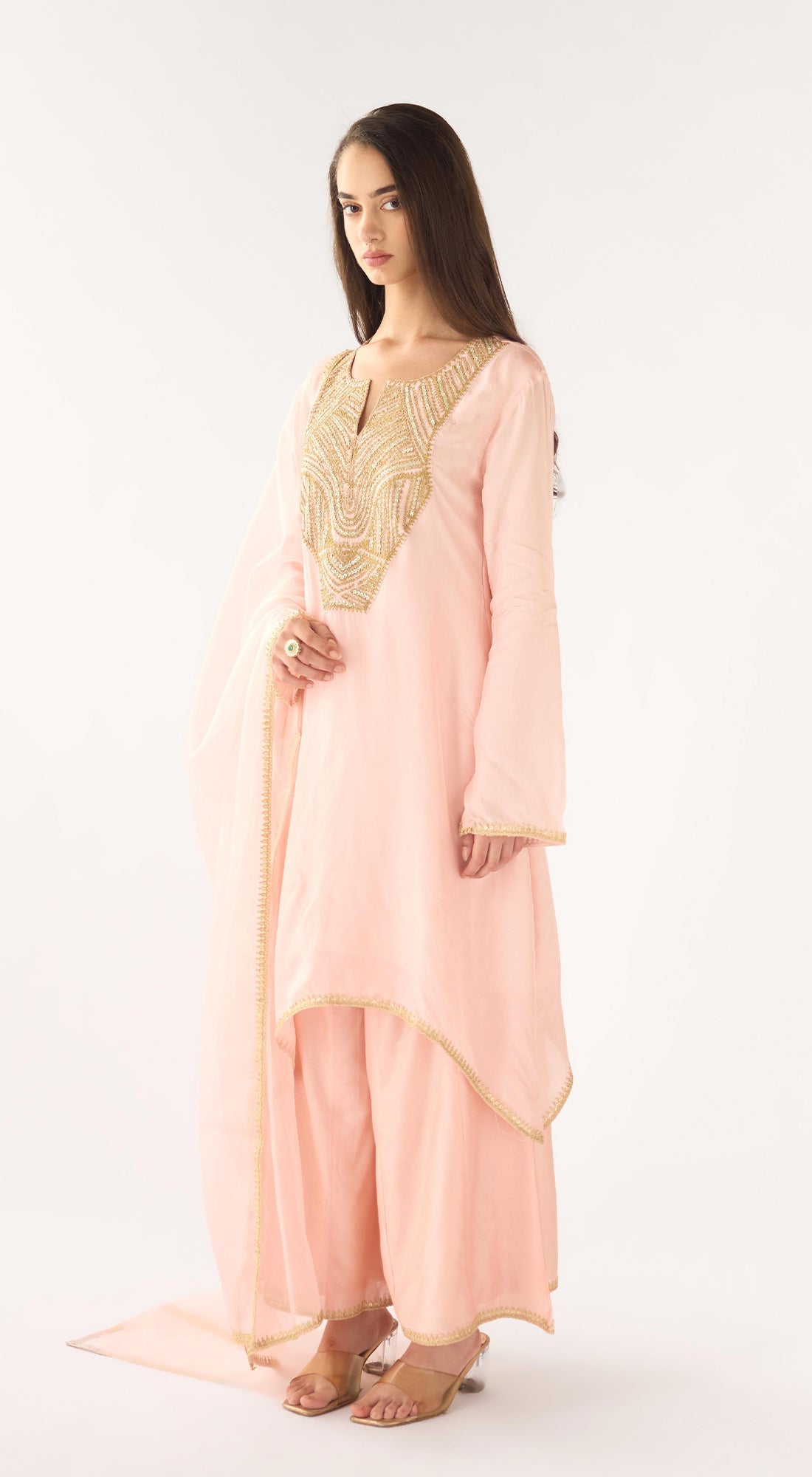 Peach Cotton Silk Suit Set