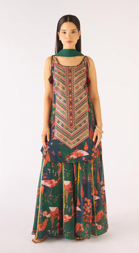 Green Crepe Embroidered Sharara Set