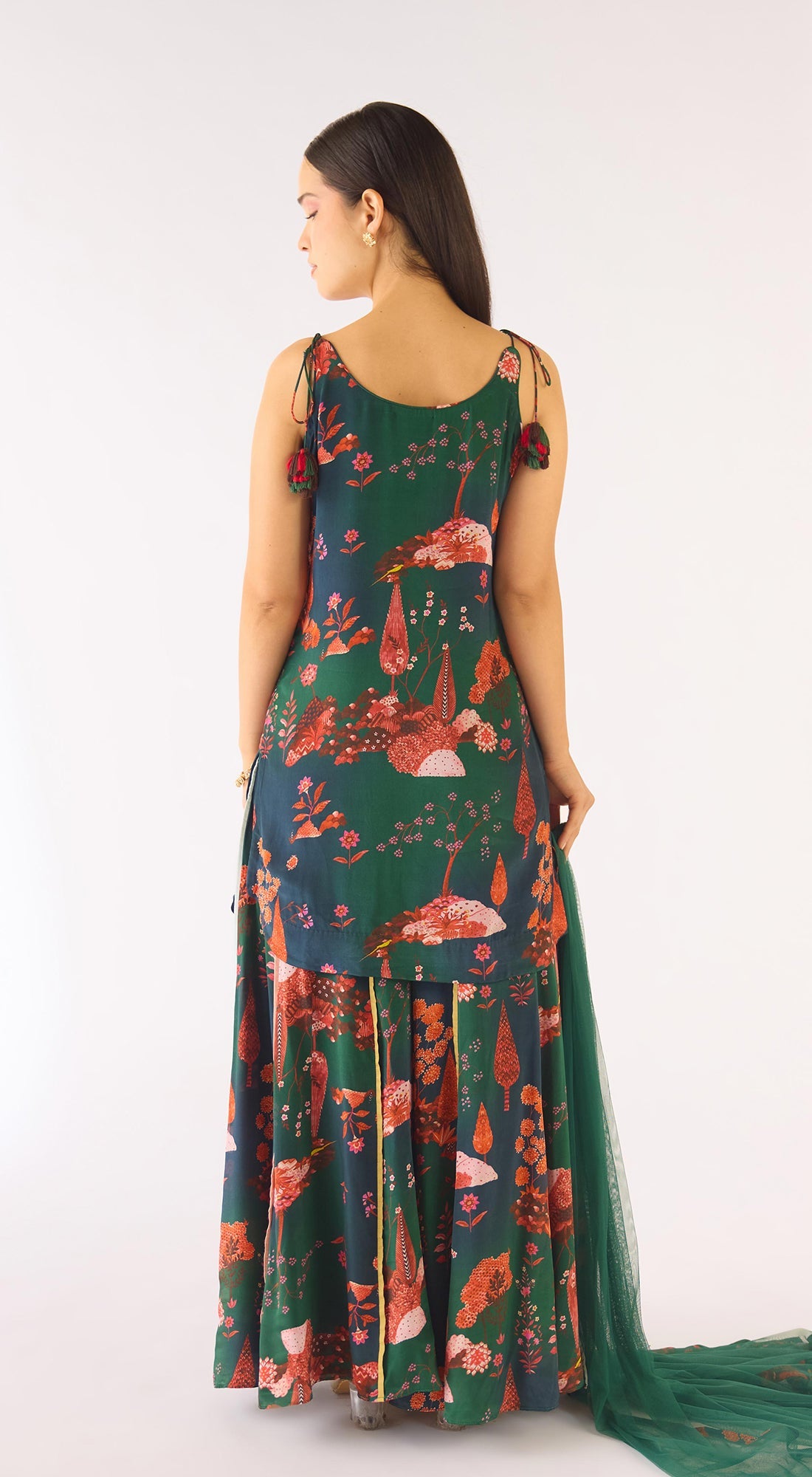 Green Crepe Embroidered Sharara Set