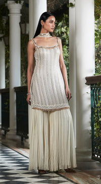 Ivory Sequins Sharara Set