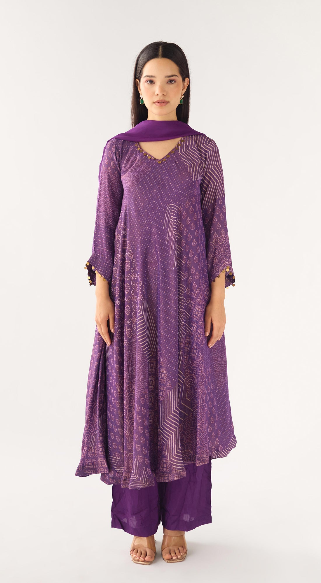 Purple Tissue Embellished Suit Set