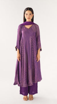 Purple Tissue Embellished Suit Set