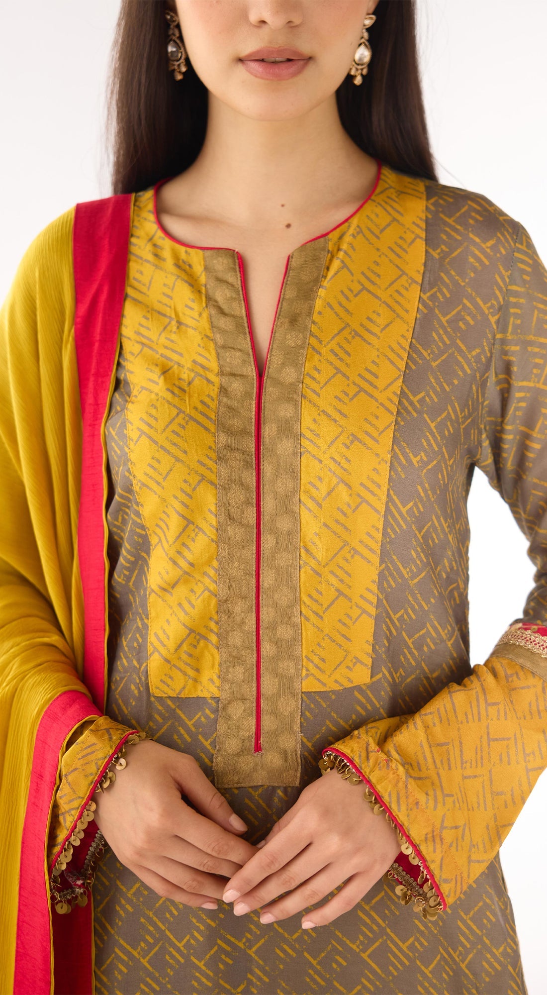 Yellow Cotton Silk Embellished Suit Set