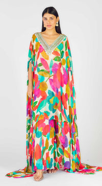 Multi Georgette Abstract Kaftan Sharara Set