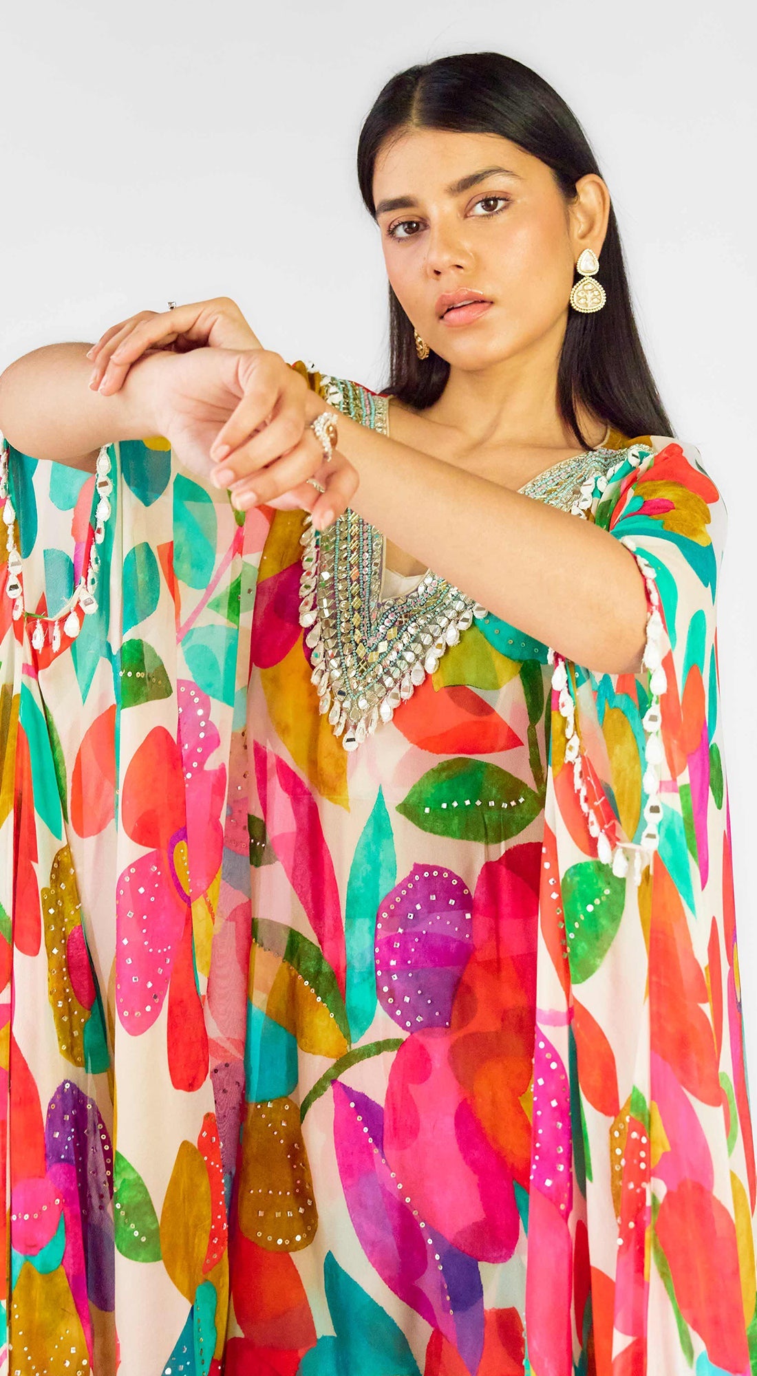Multi Georgette Abstract Kaftan Sharara Set