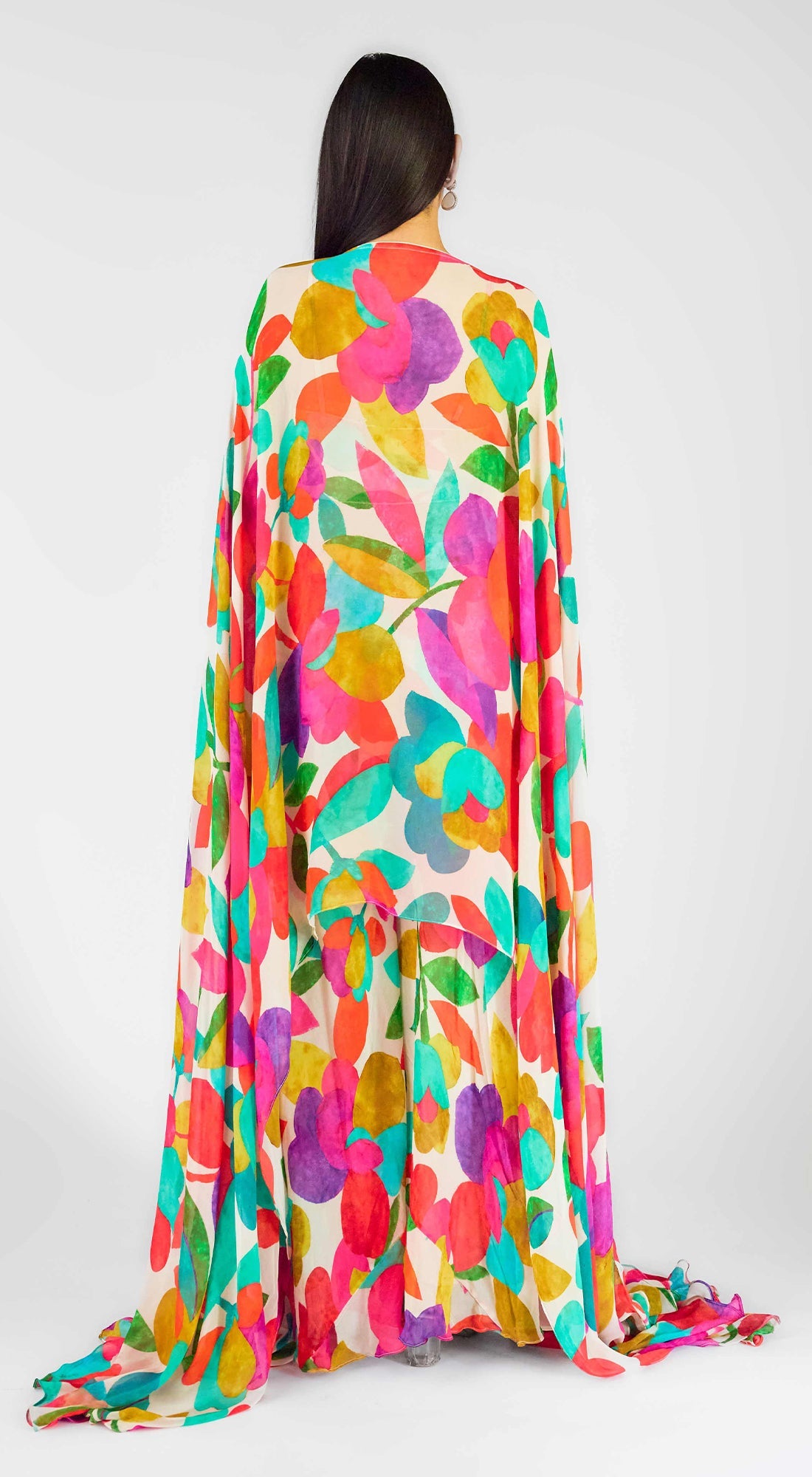 Multi Georgette Abstract Kaftan Sharara Set