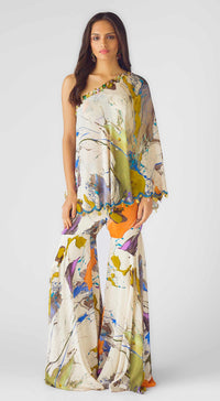 The Abstract Strokes One Shoulder Sharara Set