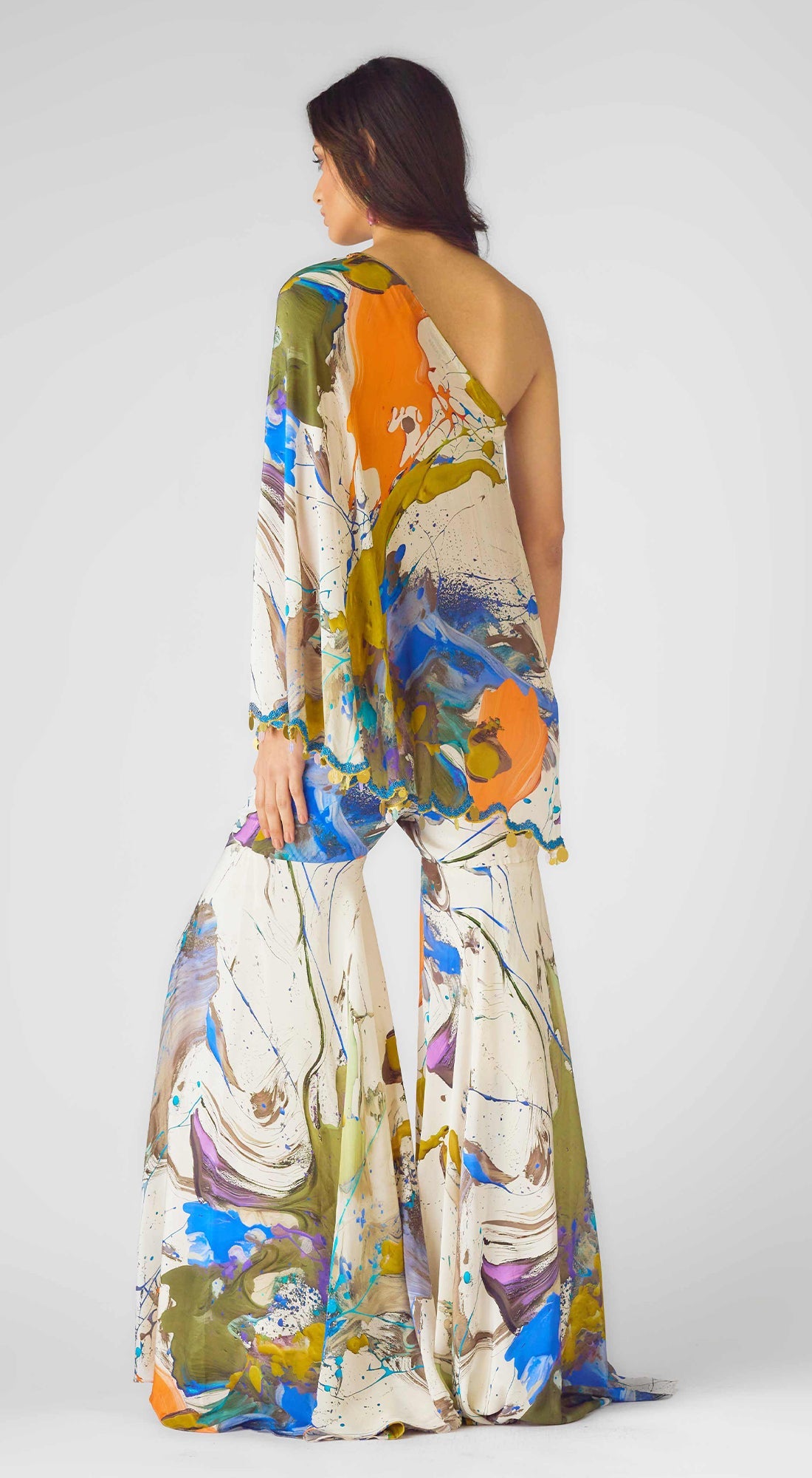 The Abstract Strokes One Shoulder Sharara Set