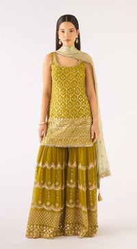 Lime Georgette Embroidered Sharara Set