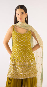 Lime Georgette Embroidered Sharara Set