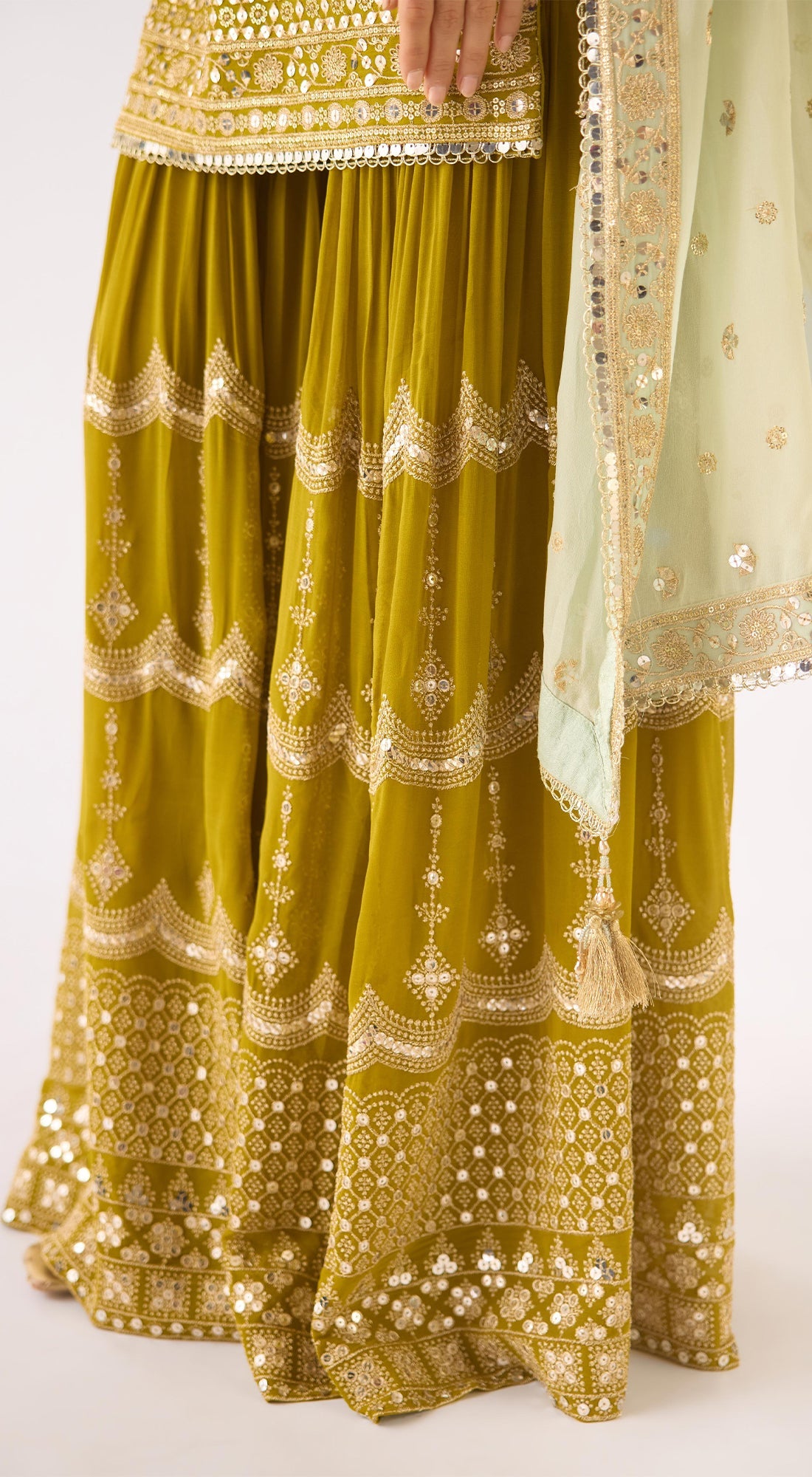 Lime Georgette Embroidered Sharara Set