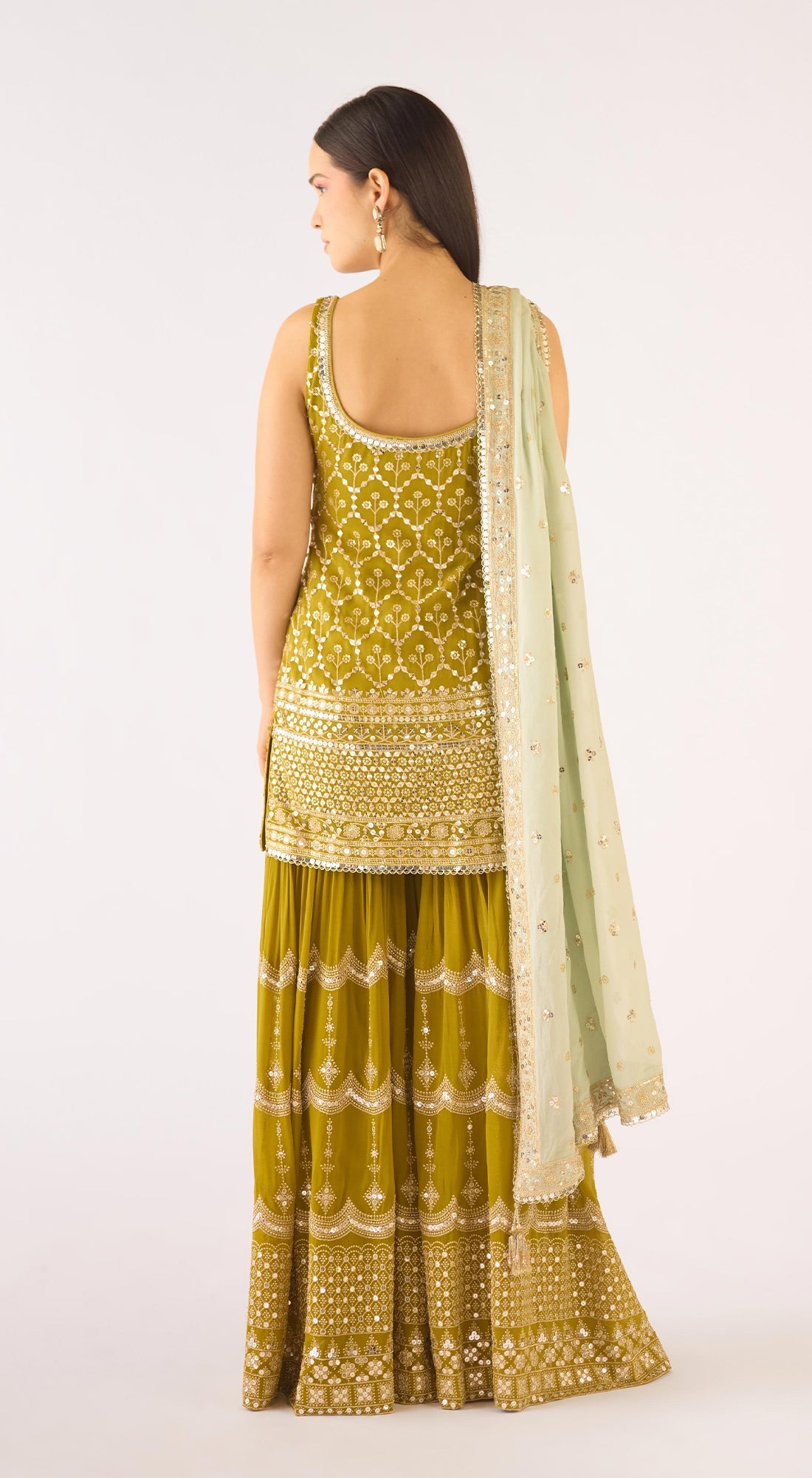 Lime Georgette Embroidered Sharara Set