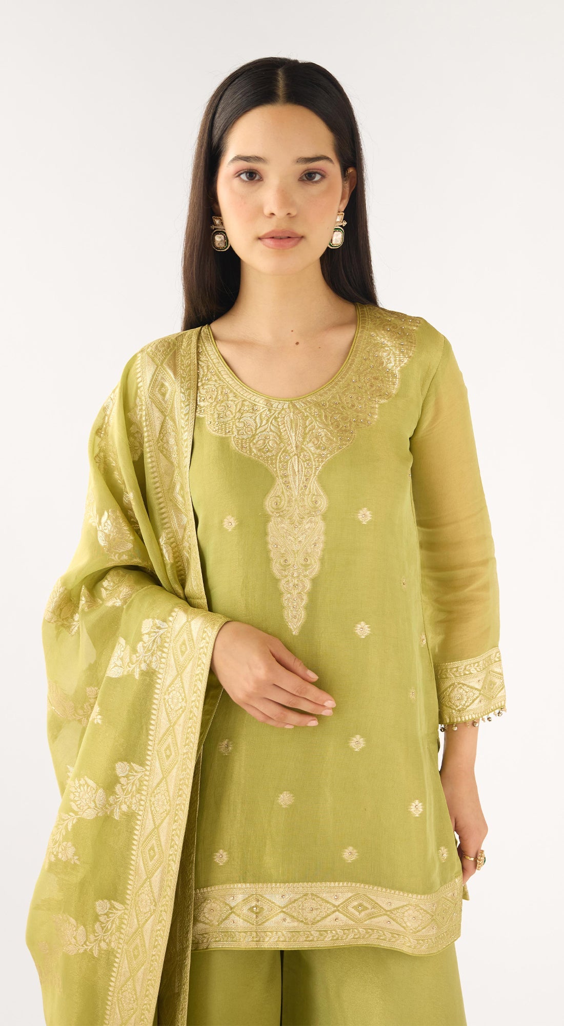 Green Banarasi Embellished Sharara Set