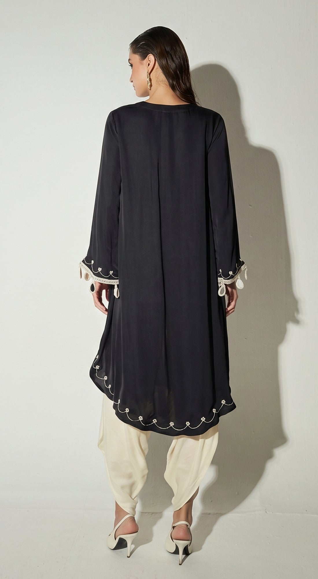 Black Satin Embroidered Co-ord Set