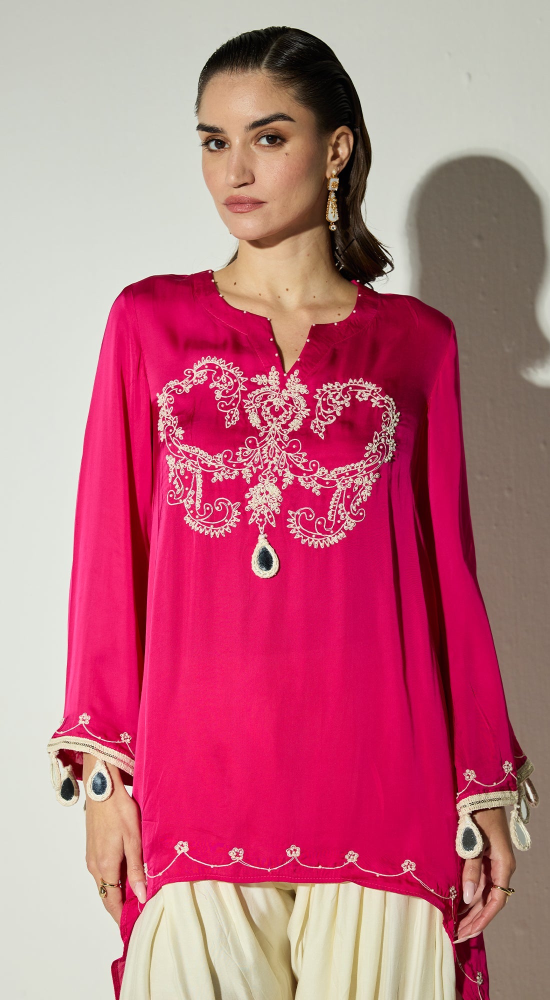 Rani-Pink Satin Embroidered Co-ord Set