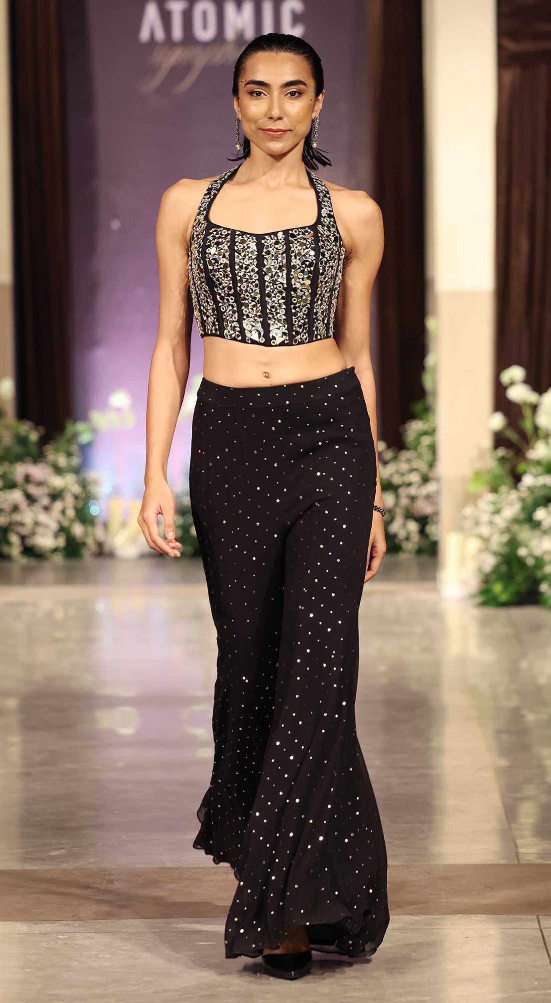 Black Mukaish Georgette Sharara Set