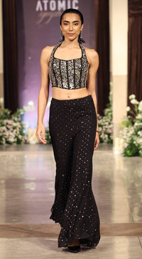 Black Mukaish Georgette Sharara Set