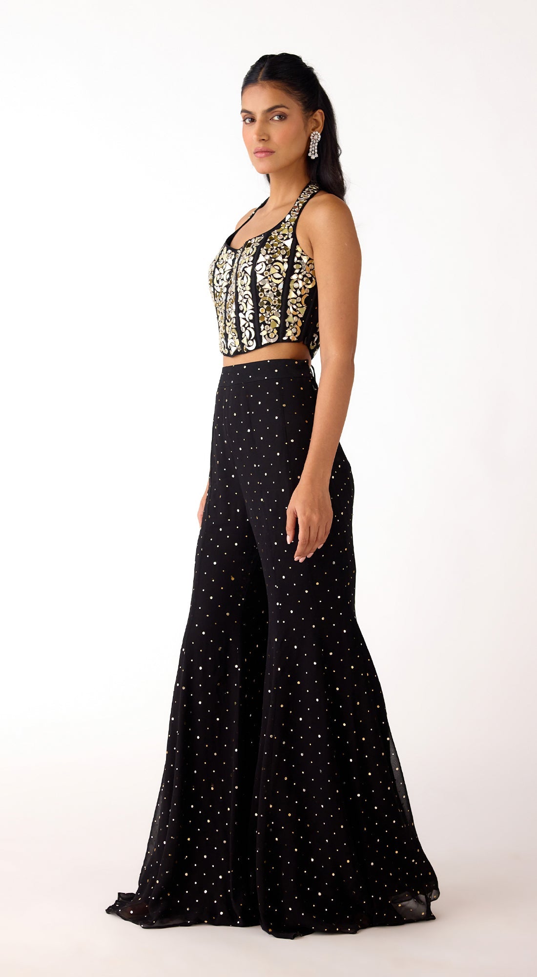 Black Mukaish Georgette Sharara Set