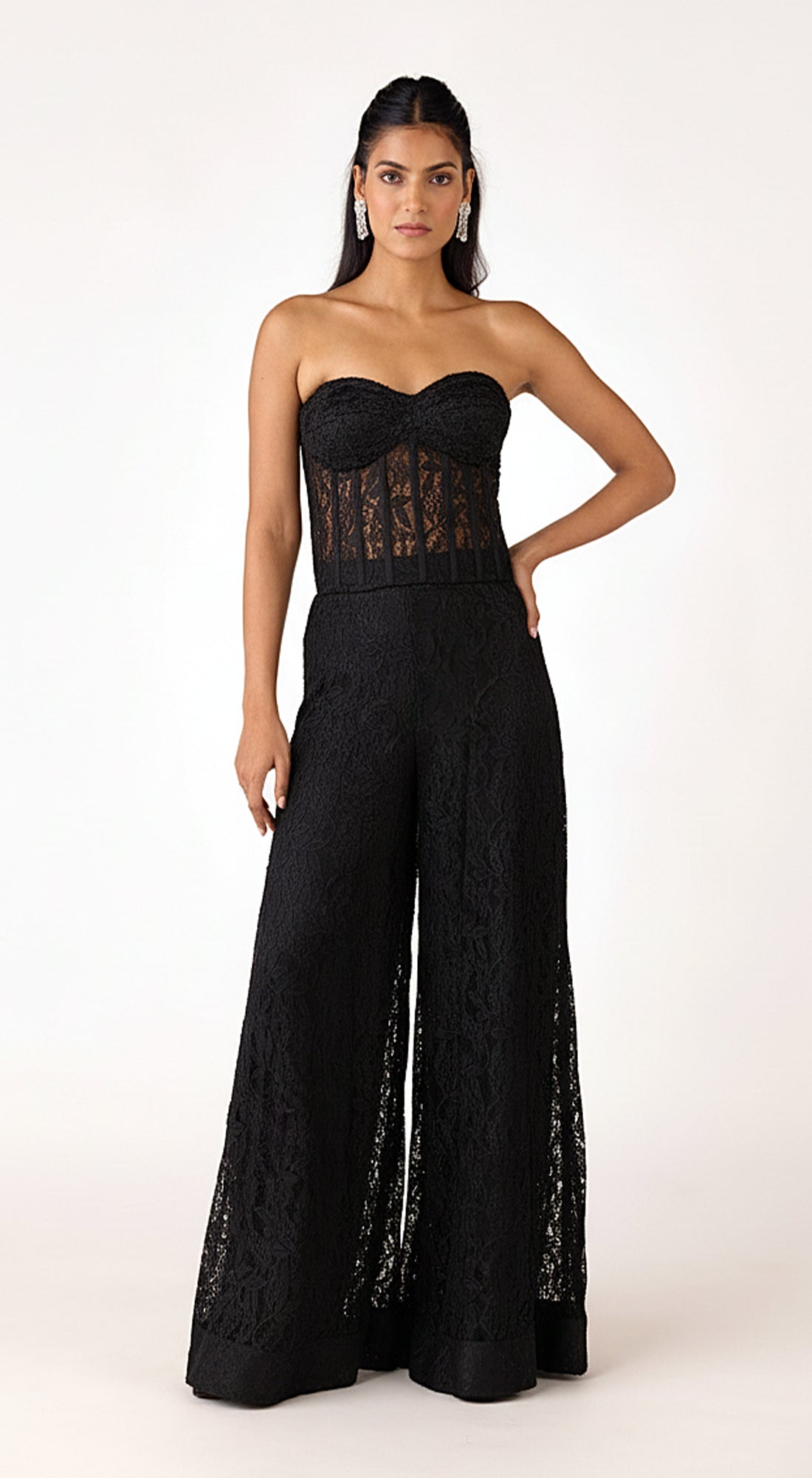 Black Chantilly Net Embroidered Sharara Set