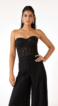 Black Chantilly Net Embroidered Sharara Set