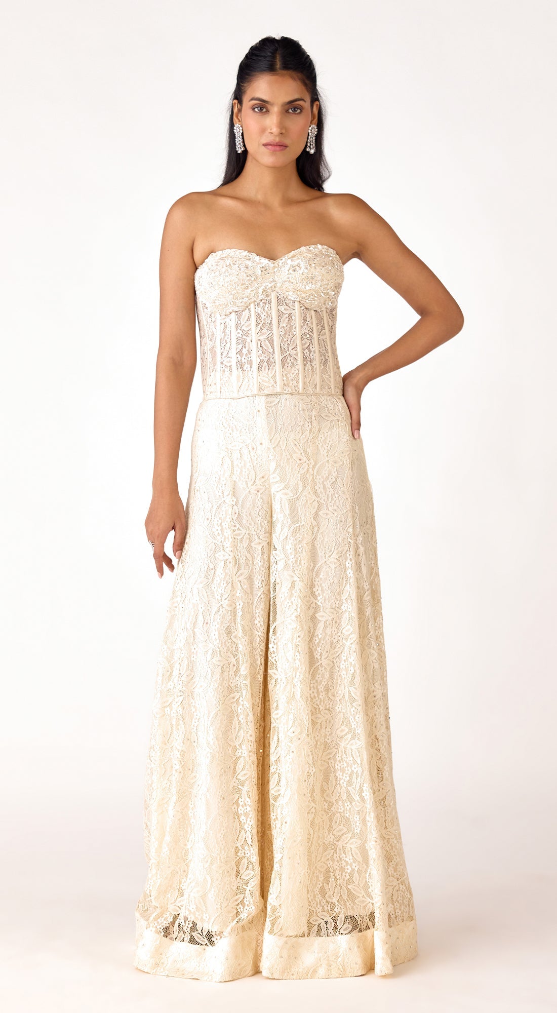 Ivory Chantilly Net Embroidered Sharara Set