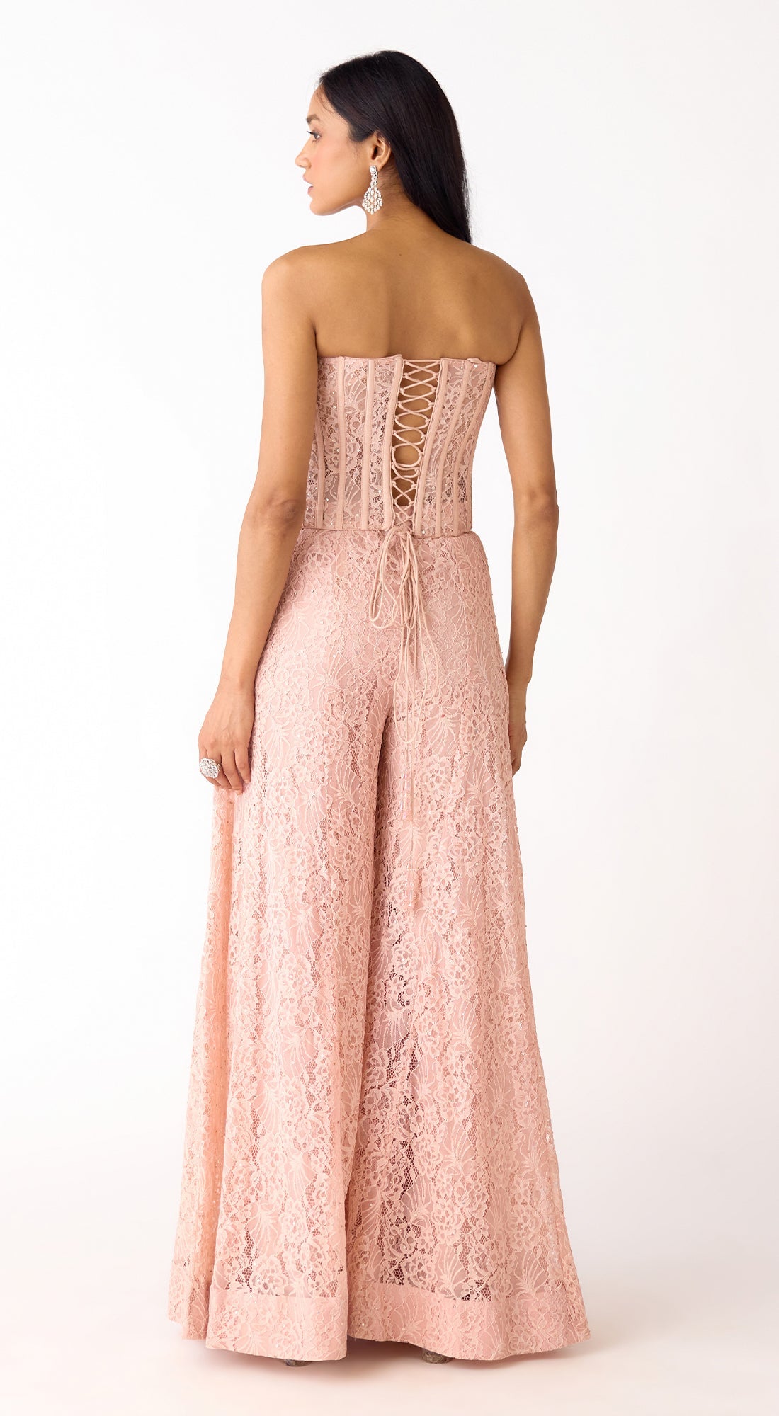 Peach Chantilly Net Embroidered Sharara Set