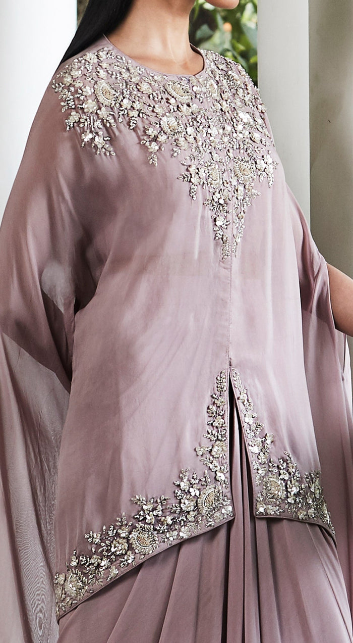 Lilac Embroidered Kaftan Set