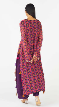 Purple Crepe Embroidered Suit Set