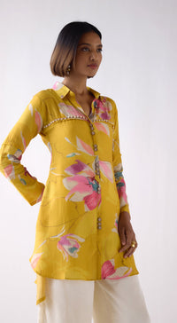 Mustard Muslin Floral Printed Shirt