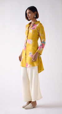 Mustard Muslin Floral Printed Shirt