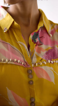 Mustard Muslin Floral Printed Shirt